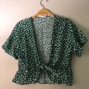 LUSH Flowy tie front crop top